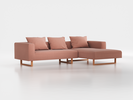 Lounge-Sofa Sereno inkl. 3 Kissen (70x55 cm), B 297 x T 180 cm, Liegeteil rechts, Kufenfuß, mit Bezug Wollstoff Elverum Ziegel (85), Buche