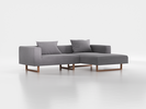Lounge-Sofa Sereno inkl. 2 Kissen (70x55 cm), B 267 x T 180 cm, Liegeteil rechts, Kufenfuß, mit Bezug Wollstoff Kaland Kiesel (68), Eiche