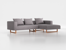 Lounge-Sofa Sereno inkl. 3 Kissen (70x55 cm), B 297 x T 180 cm, Liegeteil rechts, Kufenfuß, mit Bezug Wollstoff Stavang Kiesel (62), Buche