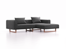 Lounge-Sofa Sereno, B267xT180xH71 cm, Sitzhöhe 43 cm, mit Liegeteil rechts inkl. 2 Kissen (70x55 cm), Kufenfuß Buche, Wollstoff Kaland Schiefer