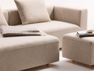 Hocker Sereno mit Bezug Wollstoff Tano Natur Hell, Buche