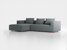 Lounge-Sofa Sereno inkl. 3 Kissen (70x55 cm), B 297 x T 180 cm, Liegeteil links, Bodennah, mit Bezug Wollstoff Elverum Grüngrau (84), Buche