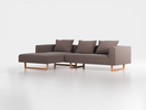 Lounge-Sofa Sereno inkl. 3 Kissen (70x55 cm), B 297 x T 180 cm, Liegeteil links, Kufenfuß, mit Bezug Wollstoff Tano Natur Dunkel (81), Buche