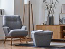 Hocker Coppini & Fauteuil Coppa mit Bezug, Wollstoff Elverum Mocca 