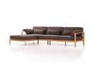 Loungesofa Linera, breit mit Liegeteil links, Wollstoff Tano Natur Dunkel (81), Buche