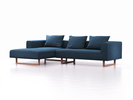 Lounge-Sofa Sereno, B297xT180xH71 cm, Sitzhöhe 43 cm, mit Liegeteil links inkl. 3 Kissen (70x55 cm), Kufenfuß Buche, Wollstoff Elverum Ozean