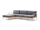 Loungesofa Linera, breit mit Liegeteil links, Wollstoff Elverum Mocca, Esche