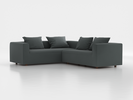 Ecksofa Sereno inkl. 4 Kissen (70x55 cm), Eckteil links, B 276 x T 235 cm, Bodennah, mit Bezug Wollstoff Elverum Grüngrau (84), Eiche