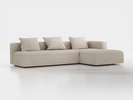 Lounge-Sofa Sereno mit Schlaffunktion inkl. 3 Kissen (70x55 cm), B 320,5 x T 180 cm, Bodennah, Liegeteil rechts, mit Bezug Wollstoff Tano Natur Hell (80), Buche