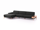 Lounge-Sofa Alani Liegeteil inkl. fixer Armlehne links, 179x340x82 cm, Sitzhöhe 44 cm, Buche, mit Bezug Wollstoff Kaland Mocca
