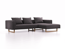 Lounge-Sofa Sereno, B297xT180xH71 cm, Sitzhöhe 43 cm, mit Liegeteil rechts inkl. 3 Kissen (70x55 cm), Kufenfuß Eiche, Wollstoff Stavang Stein