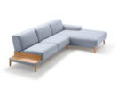 Lounge-Sofa Alani Liegeteil inkl. fixer Armlehne rechts, Buche, mit Bezug Wollstoff Tartini Taubenblau