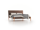 Bett Lorea mit Polsterbetthaupt, 180 x 210 cm, Wollstoff Tano Natur (79), Buche