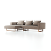 Lounge-Sofa Sereno inkl. 3 Kissen (70x55 cm), B 297 x T 180 cm, Liegeteil links, Kufenfuß, mit Bezug Wollstoff Tano Natur (79), Eiche