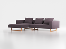 Lounge-Sofa Sereno inkl. 3 Kissen (70x55 cm), B 297 x T 180 cm, Liegeteil links, Kufenfuß, mit Bezug Wollstoff Stavang Stein (61), Buche
