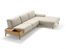 Lounge-Sofa Alani Liegeteil inkl. fixer Armlehne rechts, Eiche, mit Bezug Wollstoff Tartini Sand
