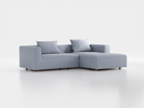 Lounge-Sofa Sereno inkl. 2 Kissen (70x55 cm), B 267 x T 180 cm, Liegeteil rechts, Bodennah, mit Bezug Wollstoff Elverum Blaugrau (83), Buche