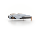 Bett Lorea ohne Betthaupt, 200 x 200 cm, Wollstoff Elverum Mocca (73), Eiche