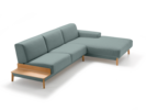 Lounge-Sofa Alani Liegeteil inkl. fixer Armlehne rechts, Buche, mit Bezug Leinenstoff Lino Atlantik