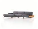Lounge-Sofa Alani, B 340 x T 179 cm, Liegeteil links, Sitzhöhe in cm 44, mit Bezug Wollstoff Kaland Kiesel (68), Buche