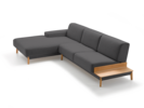Lounge-Sofa Alani Liegeteil inkl. fixer Armlehne links, Buche, mit Bezug Leinenstoff Lino Anthrazit