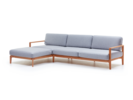 Loungesofa Linera, breit mit Liegeteil links, Wollstoff Stavang Kiesel, Buche