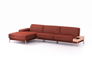 Lounge-Sofa Alani Liegeteil inkl. fixer Armlehne links, 179x340x82 cm, Sitzhöhe 44 cm, Buche, mit Bezug Wollstoff Kaland Ziegel