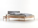 Bett Alwy mit Polsterbetthaupt, Wollstoff Stavang Kiesel, Zirbe