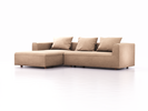 Lounge-Sofa Sereno, bodennah, B297xT180xH71 cm, Sitzhöhe 43 cm, mit Liegeteil links inkl. 3 Kissen (70x55 cm), Buche, Wollstoff Kaland Haselnuss