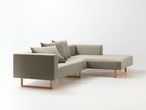 Lounge-Sofa Sereno inkl. 3 Kissen (70x55 cm), Liegeteil rechts, Kufenfuß, mit Bezug Wollstoff Tano Natur, Buche