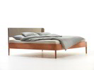 Bett Alwy mit Polsterbetthaupt, Wollstoff Tano Natur, Buche