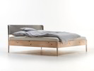 Bett Alwy mit Polsterbetthaupt, Wollstoff Elverum Mocca, Zirbe