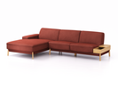 Lounge-Sofa Alani Liegeteil inkl. fixer Armlehne links, 179x300x82 cm, Sitzhöhe 44 cm, Eiche, mit Bezug Wollstoff Kaland Ziegel
