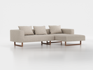 Lounge-Sofa Sereno inkl. 3 Kissen (70x55 cm), B 297 x T 180 cm, Liegeteil rechts, Kufenfuß, mit Bezug Wollstoff Tano Natur Hell (80), Eiche