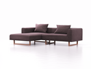 Lounge-Sofa Sereno, B267xT180xH71 cm, Sitzhöhe 43 cm, mit Liegeteil links inkl. 2 Kissen (70x55 cm), Kufenfuß Buche, Wollstoff Elverum Pflaume