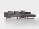 Lounge-Sofa Sereno inkl. 3 Kissen (70x55 cm), B 297 x T 180 cm, Liegeteil rechts, Kufenfuß, mit Bezug Wollstoff Elverum Mocca (73), Eiche