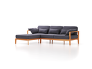 Loungesofa Linera, schmal mit Liegeteil links, Wollstoff Elverum Torfblau (82), Buche