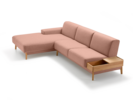 Lounge-Sofa Alani Liegeteil inkl. fixer Armlehne links, Buche, mit Bezug Leinenstoff Lino Zimt
