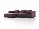 Lounge-Sofa Sereno, bodennah, B297xT180xH71 cm, Sitzhöhe 43 cm, mit Liegeteil links inkl. 3 Kissen (70x55 cm), Buche, Wollstoff Elverum Pflaume