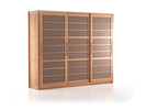 Kleiderschrank Kurido 3-türig, B 288 T 66,3 x H 230 cm, schmale Türen, Wollstoff Tano Natur (79), Eiche