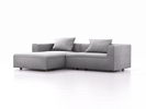 Lounge-Sofa Sereno, bodennah, B267xT180xH71 cm, Sitzhöhe 43 cm, mit Liegeteil links inkl. 2 Kissen (70x55 cm), Eiche, Wollstoff Stavang Kiesel