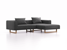 Lounge-Sofa Sereno, B267xT180xH71 cm, Sitzhöhe 43 cm, mit Liegeteil rechts inkl. 2 Kissen (70x55 cm), Kufenfuß Eiche, Wollstoff Kaland Schiefer