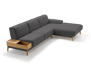 Lounge-Sofa Alani Liegeteil inkl. fixer Armlehne rechts, Eiche, mit Bezug Leinenstoff Lino Anthrazit