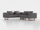 Ecksofa Sereno inkl. 4 Kissen (70x55 cm), Eckteil links, B 276 x T 235 cm, Kufenfuß, mit Bezug Wollstoff Stavang Kiesel (62), Eiche