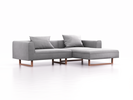 Lounge-Sofa Sereno, B267xT180xH71 cm, Sitzhöhe 43 cm, mit Liegeteil rechts inkl. 2 Kissen (70x55 cm), Kufenfuß Buche, Wollstoff Stavang Kiesel