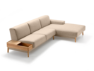 Lounge-Sofa Alani Liegeteil inkl. fixer Armlehne rechts, Buche, mit Bezug Wollstoff Tartini Haselnuss