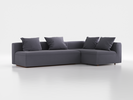 Ecksofa Sereno mit Schlaffunktion inkl. 4 Kissen (70x55 cm), Bodennah, B 300 x T180 cm, Eckteil rechts, mit Bezug Wollstoff Elverum Torfblau (82), Buche