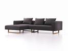 Lounge-Sofa Sereno, B297xT180xH71 cm, Sitzhöhe 43 cm, mit Liegeteil links inkl. 3 Kissen (70x55 cm), Kufenfuß Eiche, Wollstoff Stavang Stein