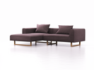 Lounge-Sofa Sereno, B267xT180xH71 cm, Sitzhöhe 43 cm, mit Liegeteil links inkl. 2 Kissen (70x55 cm), Kufenfuß Eiche, Wollstoff Elverum Pflaume