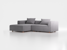 Lounge-Sofa Sereno  inkl. 2 Kissen (70x55 cm), B 267 x T 180 cm, Liegeteil links, Bodennah, mit Bezug Wollstoff Kaland Kiesel (68), Buche